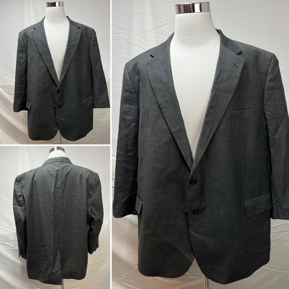 Men's Jos. A. Bank Gray Plaid 2-Button 54R Blazer Jacket 48x26 Pants Portly Suit - Picture 2 of 10